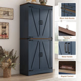 71" Tall Farmhouse Kitchen Pantry Cabinet, 5 Layers Storage Cabinet with Adjustable Shelves, Farmhouse Pantry Cabinet with 4 Barn Doors