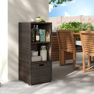 Tangkula Rattan Patiojoy Outdoor Wicker Cabinet with 3 Shelves