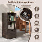 Tangkula Rattan Patiojoy Outdoor Wicker Cabinet with 3 Shelves