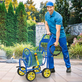 Heavy Duty Metal Garden Hose Reel Cart Holds 300FT of 5/8" Hose with 4 Wheels & Storage Basket, Portable Water Hose Organizer for Yard Lawn
