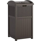 Suncast 33 Gallon Hideaway Can Resin Outdoor Trash with Lid Use in Backyard, Deck, or Patio, Brown