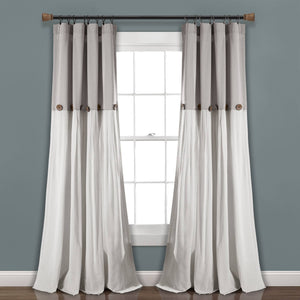 Lush Decor Linen Button Window Curtain Panel - 84", Single, Gray/White