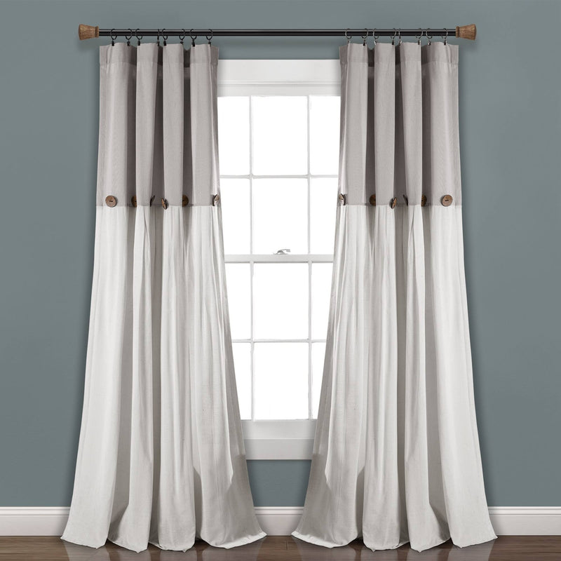 Lush Decor Linen Button Window Curtain Panel - 84", Single, Gray/White
