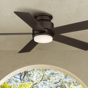 Casa Vieja 52" Grand Palm Modern Outdoor Hugger Ceiling Fan with Dimmable LED Light Remote Control Oil Rubbed Bronze White Opal Glass Damp Rated for