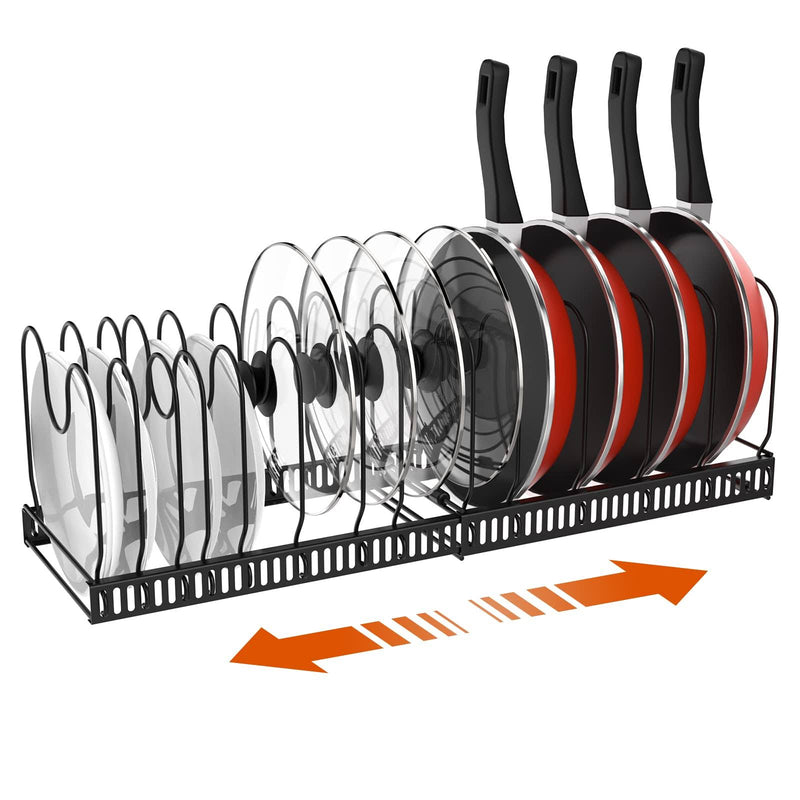 Housolution Pot and Pan Organizer Rack for Cabinet, Expandable Pot Lid Organizer Holder with 14 Adjustable Dividers, Cutting Board Cookware Organizer
