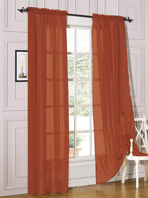 Decotex 2 Piece Sheer Voile Light Filtering Rod Pocket Window Curtain Panel Drape Set Available in A Variety of Sizes and Colors (54" x 84", Brick)