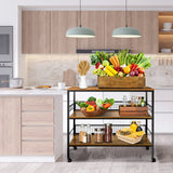 Behost 3-Tier Rolling Cart Microwave Stand with 10 Hooks, Coffee Bar Kitchen Storage Rack Organizer, Rustic Brown