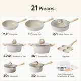 Carote Nonstick Cookware Set 21-Piece, Kitchen Pots and Pans Set, Stay - Cool Handles, Induction Compatible, Cookware Set for RV and Camping, Beige