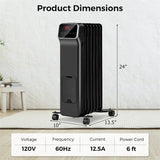 1500W Oil Filled Radiator Heater with Remote Control, Adjustable Thermostat, 24H Timer & 3 Modes, Portable Electric Space Heater for Home Office