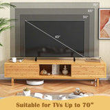 63" Bamboo TV Stand for Up to 70" TVs, Mid Century Modern Entertainment Center Media Console with Sliding Doors & 3 Storage Cubbies for Living Room