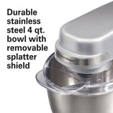 Hamilton Beach 4 Quart Stand Mixer for Kitchen, 7 Speeds, Tilt - Head, Dough Hook, Whisk & Flat Beater, White