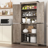 71" Tall Farmhouse Kitchen Pantry Cabinet, 5 Layers Storage Cabinet with Adjustable Shelves, Farmhouse Pantry Cabinet with 4 Barn Doors