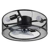 Hallas 18" Caged Ceiling Fan w/ Light Black Iron Metal Round Lamp Chandelier 3 Speeds Williston Forge