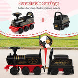6V 2-Seater Ride On Train with Detachable Carriage, Under-Seat Storage, Whistle & Flashing LED Lights, Trackless Electric Ride On Toy for Kids