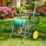 Garden Hose Reel Cart Holds 230FT of 5/8" Hose, Heavy - Duty Hose Cart with 2 Wheels & Storage Basket, Portable Water Hose Organizer for Yard
