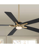Casa Vieja 52" Vegas Nights Modern Indoor Outdoor Ceiling Fan with Dimmable LED Light Remote Control Soft Brass Black Damp Rated for Patio Exterior