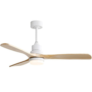 52 inch Indoor and Outdoor Downrod Solid Wood Ceiling Fan with Remote,Integrated Light Optional - with Integrated Light - White with Burlywood Blades