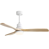 52 inch Indoor and Outdoor Downrod Solid Wood Ceiling Fan with Remote,Integrated Light Optional - with Integrated Light - White with Burlywood Blades