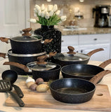 Kitchen Academy Better Living Through Cooking Perfection Kitchen Academy Induction Cookware Sets - 12 Piece Cooking Pan Set, Granite Black Nonstick