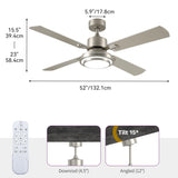 Dextrus 52'' Ceiling Fan with Light and Remote Control, 6 Speeds, 5 Timer Settings, and Dual - Finish Blades (Nickel)