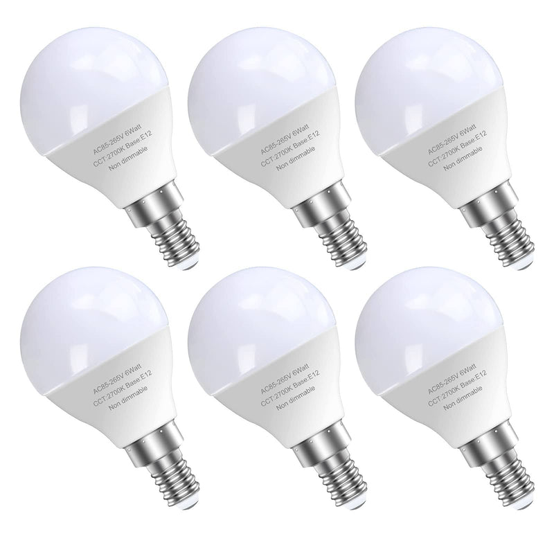 GOSCHE 6 Pack E12 LED Candelabra Light Bulbs, 60 Watt Equivalent, Warm White 2700K, 120V Chandelier Llight Bulb