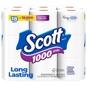 Scott Bathroom Tissue, Unscented, One-Ply - 18 rolls