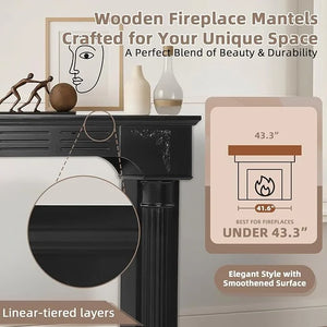 EPICOZY 43.3" Fireplace Mantel, Freestanding Fireplace Surround with Leg for Electric Fireplaces, MDF Mantel Surround with Shelf