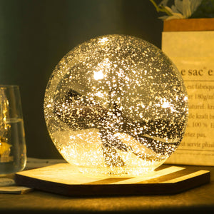 Lighted Mercury Glass Ball Table Lamp, Silver Cordless Glass Orb Christmas Decor Ball LED Light Globe, Modern Light Up Battery Operated Sphere Glass