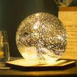 Lighted Mercury Glass Ball Table Lamp, Silver Cordless Glass Orb Christmas Decor Ball LED Light Globe, Modern Light Up Battery Operated Sphere Glass