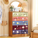 Ktaxon Wood 6 - Drawer Dresser Organizer for Bedroom Storage Tower for Entryway Hallway Closet, Tall Chest Organizer Unit with Wood Bins, Floral Painted Wooden