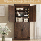 71" Tall Farmhouse Kitchen Pantry Cabinet, 5 Layers Storage Cabinet with Adjustable Shelves, Farmhouse Pantry Cabinet with 4 Barn Doors