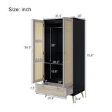 GOMYHOME Accent Cabinet with Rattan Doors & Drawer, Modern Storage Armoire for Living Room, Bedroom, Natural Wood Finish