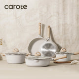 Carote Nonstick Cookware Set 21-Piece, Kitchen Pots and Pans Set, Stay - Cool Handles, Induction Compatible, Cookware Set for RV and Camping, Beige