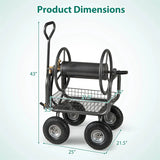 Portable Garden Hose Reel Cart Holds 300FT of 5/8" Large Capacity, Heavy - Duty Metal Hose Cart with 4 Wheels & Storage Basket for Lawn Yard