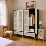 GOMYHOME Accent Cabinet with Rattan Doors & Drawer, Modern Storage Armoire for Living Room, Bedroom, Natural Wood Finish