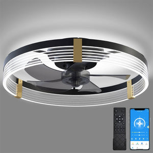 GOSONKT 19.7" Low Profile Ceiling Fan with Lights and Remote, Modern Flush Mount LED Stepless Dimmable, Reversible Blades,6 Speeds Timing for