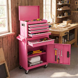 2 - in - 1 Rolling Tool Chest, 5-Drawer Tool Storage Cabinet with Wheels, Adjustable Shelf, Tool Box Organizer for Garage Warehouse Workshop
