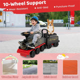 6V 2-Seater Ride On Train with Detachable Carriage, Under-Seat Storage, Whistle & Flashing LED Lights, Trackless Electric Ride On Toy for Kids