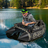 Inflatable Fishing Float Tube, 350 LBS Capacity Belly Boat with Paddle, Flippers, Rod Holder, Fish Ruler, Pump, Storage Bag & Adjustable Straps